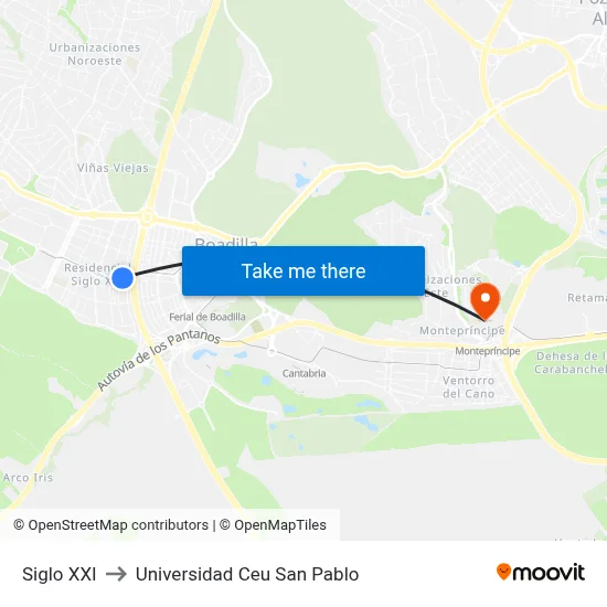Siglo XXI to Universidad Ceu San Pablo map