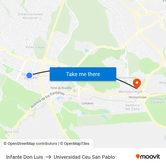Infante Don Luis to Universidad Ceu San Pablo map