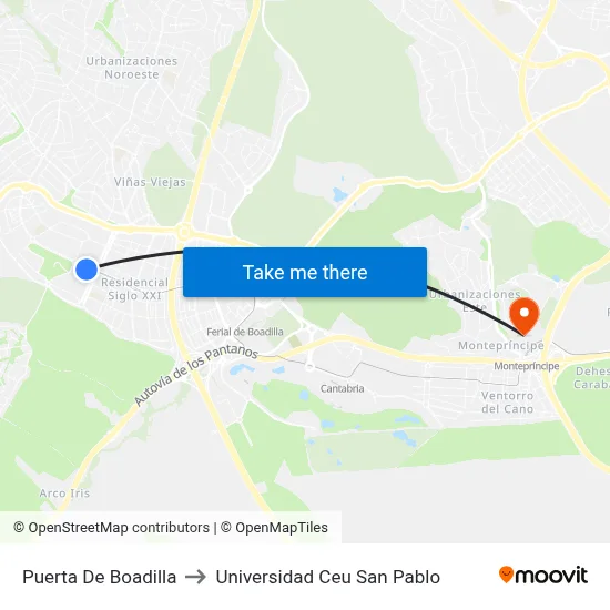 Puerta De Boadilla to Universidad Ceu San Pablo map