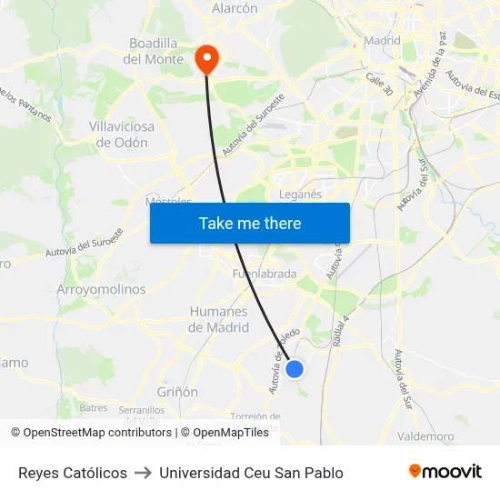 Reyes Católicos to Universidad Ceu San Pablo map