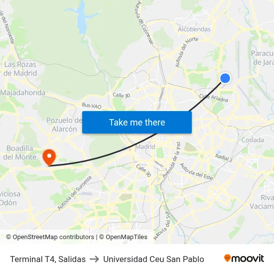 Terminal T4, Salidas to Universidad Ceu San Pablo map
