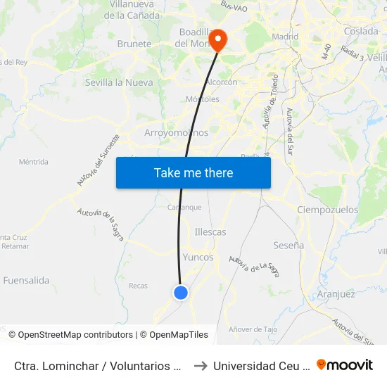 Ctra. Lominchar / Voluntarios Cruz Roja, Yuncler to Universidad Ceu San Pablo map