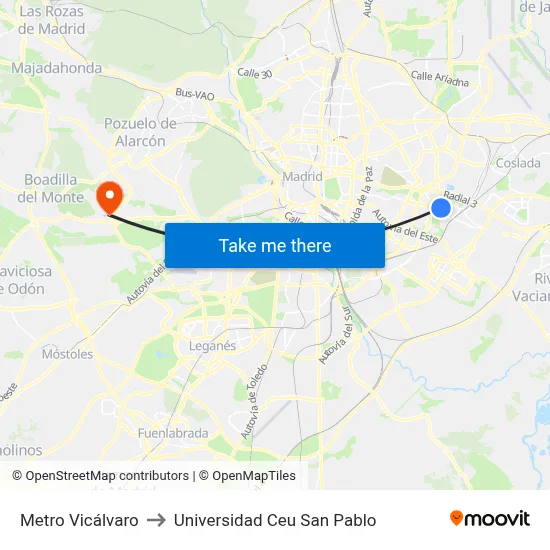Metro Vicálvaro to Universidad Ceu San Pablo map
