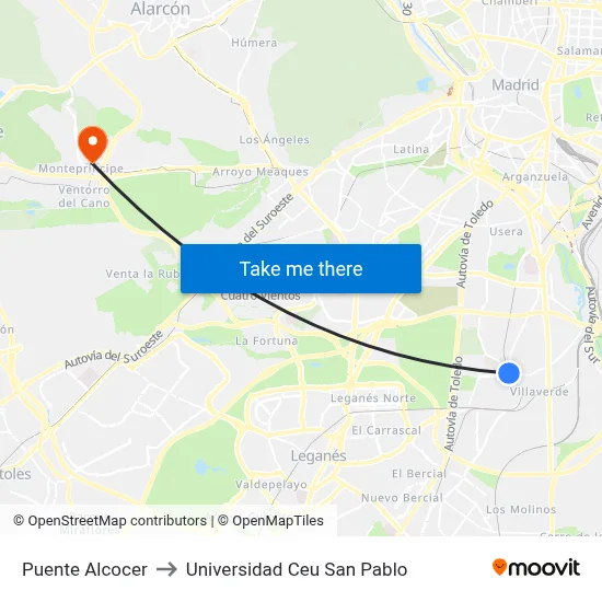 Puente Alcocer to Universidad Ceu San Pablo map