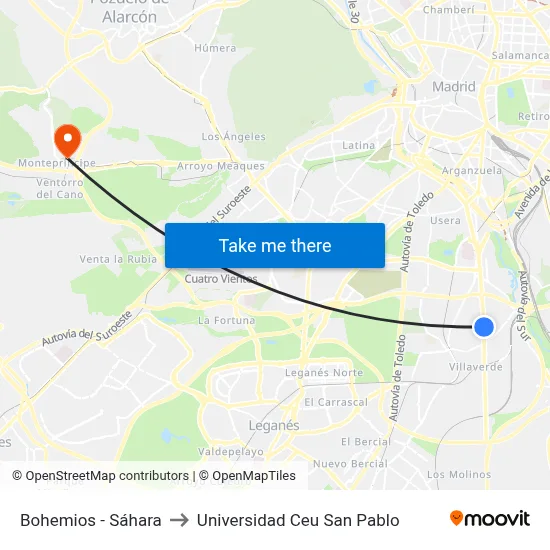Bohemios - Sáhara to Universidad Ceu San Pablo map