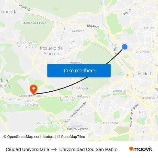 Ciudad Universitaria to Universidad Ceu San Pablo map