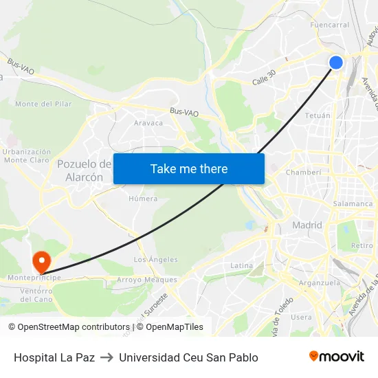 Hospital La Paz to Universidad Ceu San Pablo map