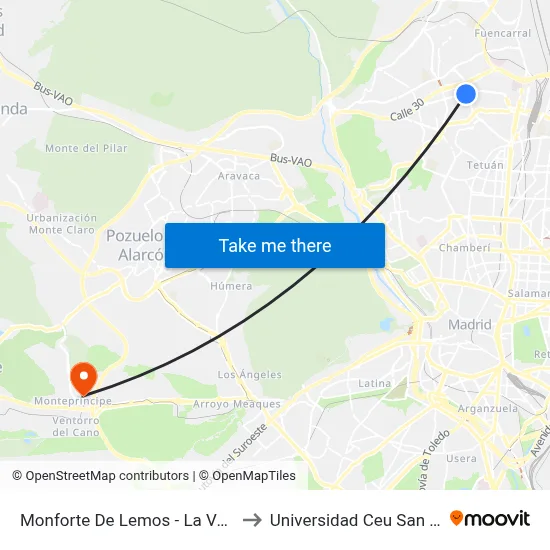 Monforte De Lemos - La Vaguada to Universidad Ceu San Pablo map