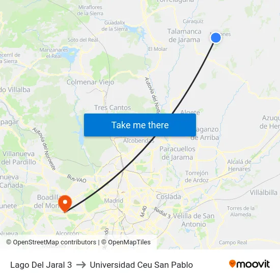 Lago Del Jaral 3 to Universidad Ceu San Pablo map