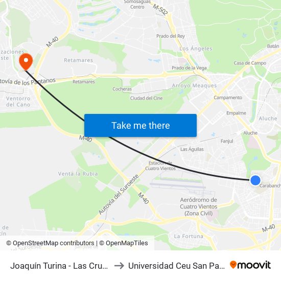 Joaquín Turina - Las Cruces to Universidad Ceu San Pablo map