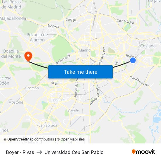 Boyer - Rivas to Universidad Ceu San Pablo map