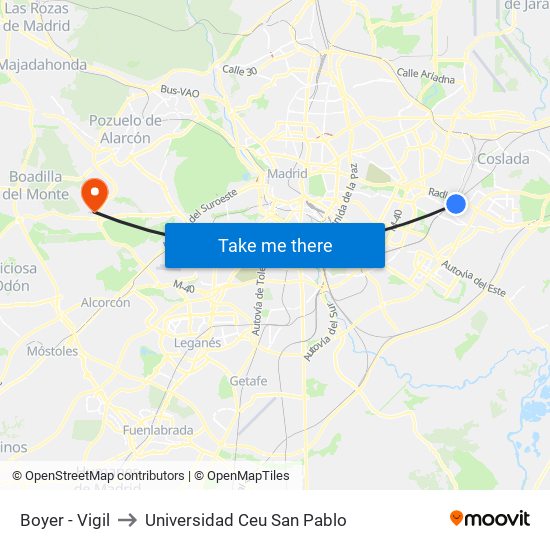 Boyer - Vigil to Universidad Ceu San Pablo map