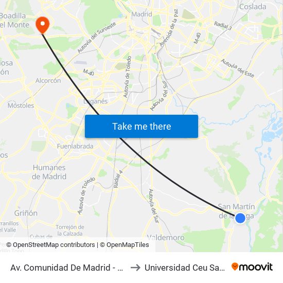 Av. Comunidad De Madrid - Ave María to Universidad Ceu San Pablo map