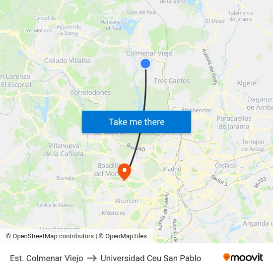 Est. Colmenar Viejo to Universidad Ceu San Pablo map