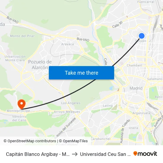 Capitán Blanco Argibay - Mundillo to Universidad Ceu San Pablo map