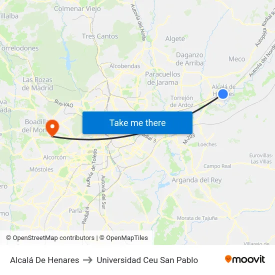 Alcalá De Henares to Universidad Ceu San Pablo map