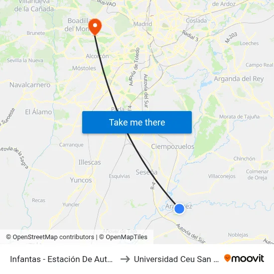 Infantas - Estación De Autobuses to Universidad Ceu San Pablo map