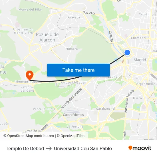 Templo De Debod to Universidad Ceu San Pablo map