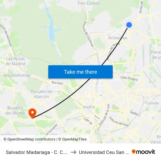 Salvador Madariaga - C. C. Alegra to Universidad Ceu San Pablo map