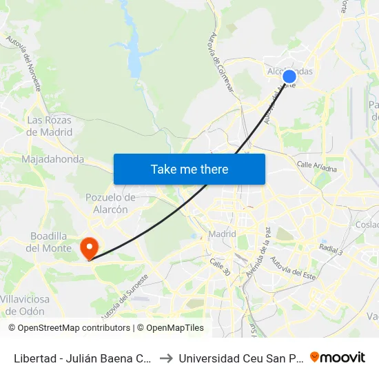 Libertad - Julián Baena Castro to Universidad Ceu San Pablo map