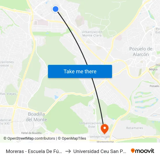 Moreras - Escuela De Fútbol to Universidad Ceu San Pablo map