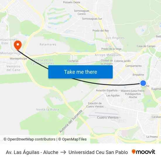 Av. Las Águilas - Aluche to Universidad Ceu San Pablo map