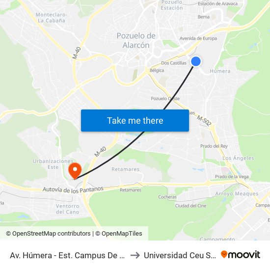 Av. Húmera - Est. Campus De Somosaguas to Universidad Ceu San Pablo map