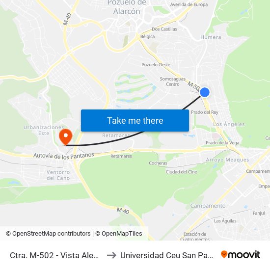 Ctra. M-502 - Vista Alegre to Universidad Ceu San Pablo map