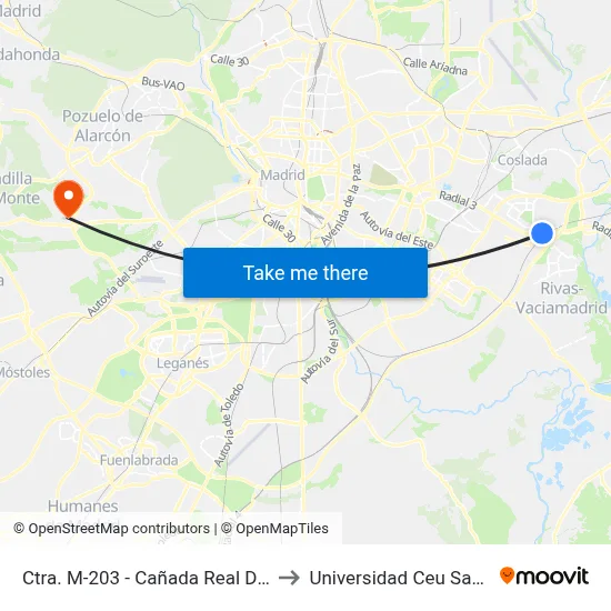 Ctra. M-203 - Cañada Real De Merina to Universidad Ceu San Pablo map