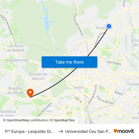 P.º Europa - Leopoldo Gimeno to Universidad Ceu San Pablo map
