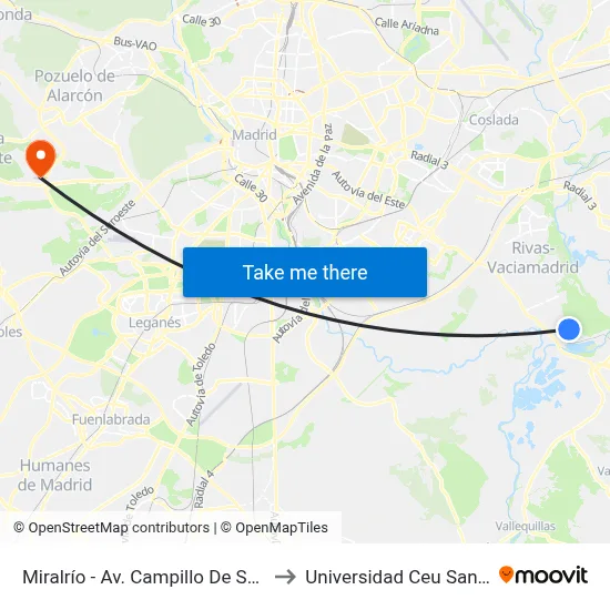 Miralrío - Av. Campillo De San Isidro to Universidad Ceu San Pablo map
