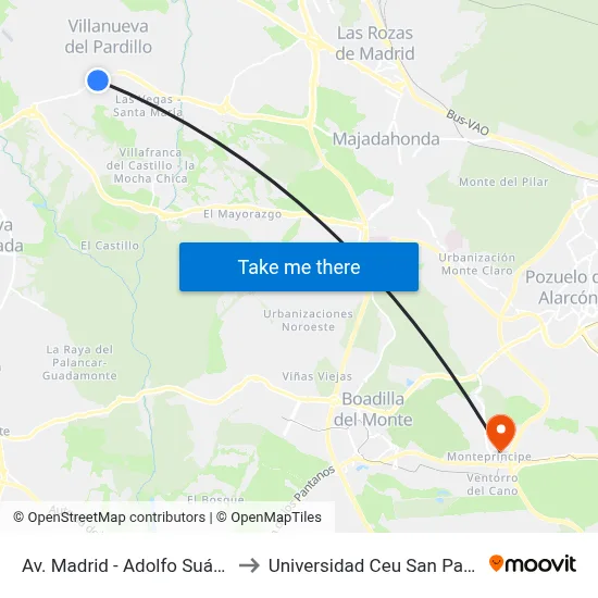 Av. Madrid - Adolfo Suárez to Universidad Ceu San Pablo map
