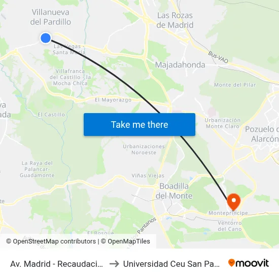 Av. Madrid - Recaudación to Universidad Ceu San Pablo map