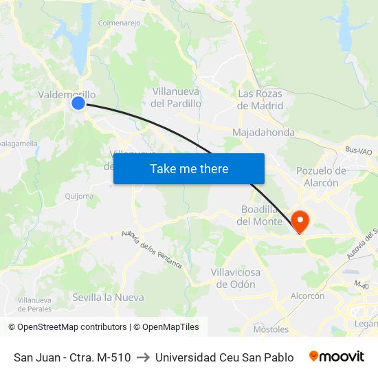 San Juan - Ctra. M-510 to Universidad Ceu San Pablo map