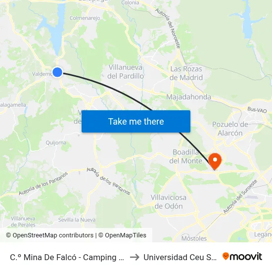 C.º Mina De Falcó - Camping Valdemorillo to Universidad Ceu San Pablo map