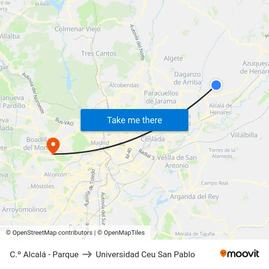 C.º Alcalá - Parque to Universidad Ceu San Pablo map