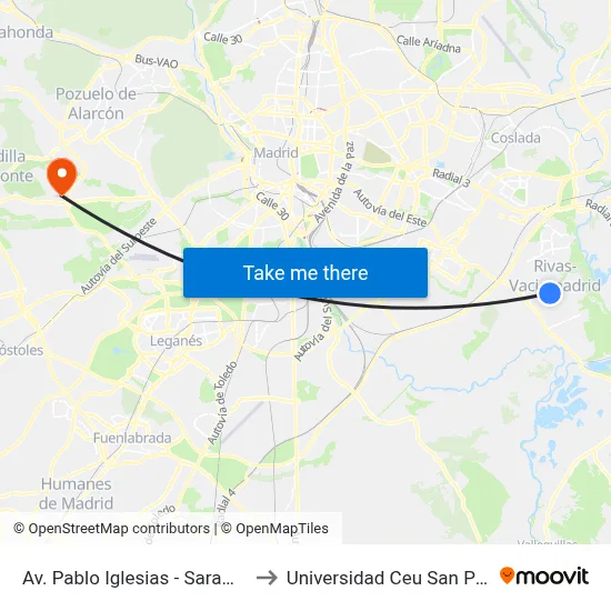 Av. Pablo Iglesias - Saramago to Universidad Ceu San Pablo map
