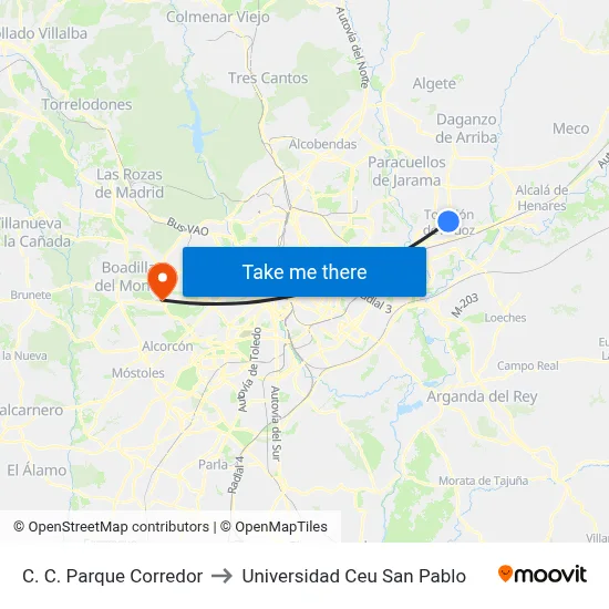 C. C. Parque Corredor to Universidad Ceu San Pablo map