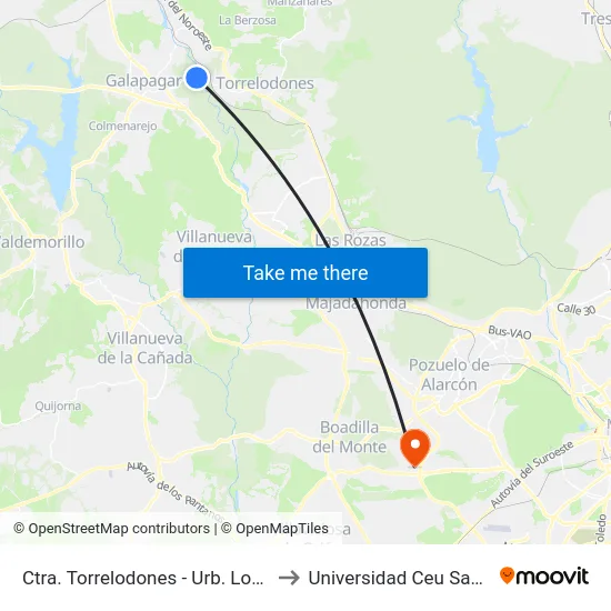 Ctra. Torrelodones - Urb. Los Jarales to Universidad Ceu San Pablo map