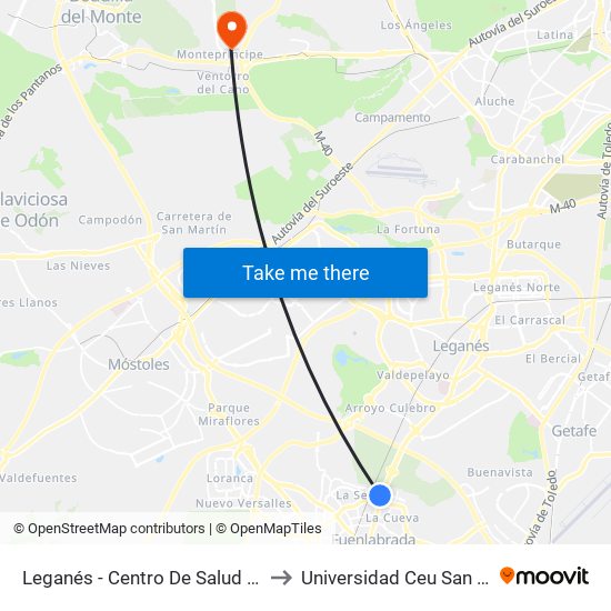 Leganés - Centro De Salud Mental to Universidad Ceu San Pablo map