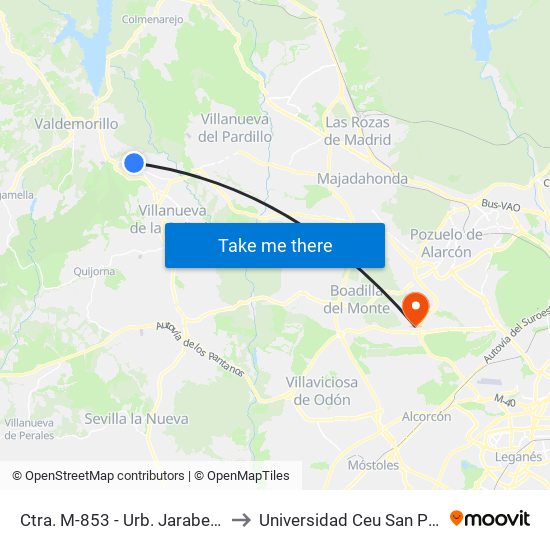 Ctra. M-853 - Urb. Jarabeltrán to Universidad Ceu San Pablo map