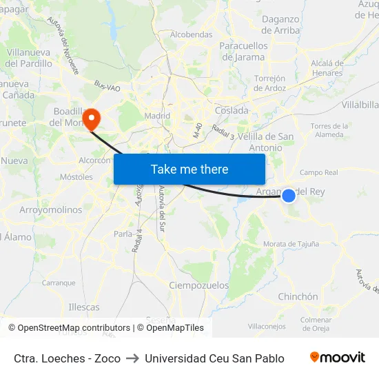 Ctra. Loeches - Zoco to Universidad Ceu San Pablo map