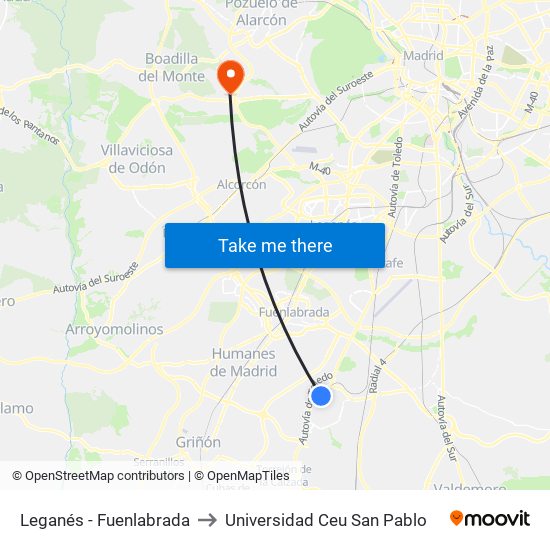 Leganés - Fuenlabrada to Universidad Ceu San Pablo map