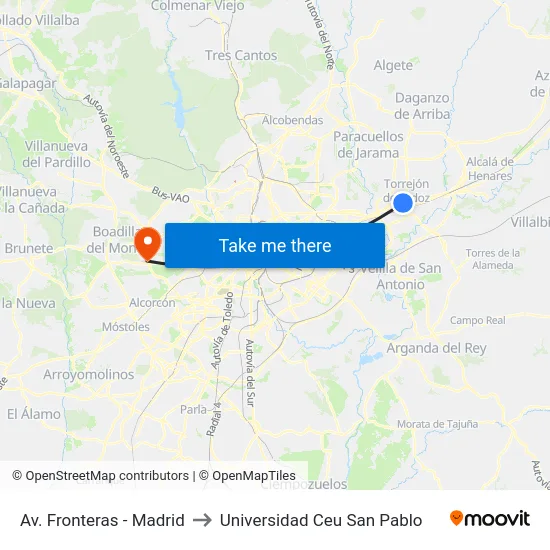 Av. Fronteras - Madrid to Universidad Ceu San Pablo map