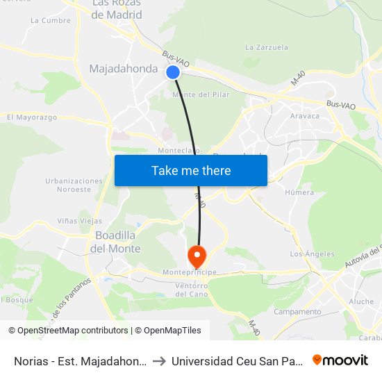 Norias - Est. Majadahonda to Universidad Ceu San Pablo map