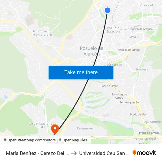 María Benítez - Cerezo Del Paular to Universidad Ceu San Pablo map