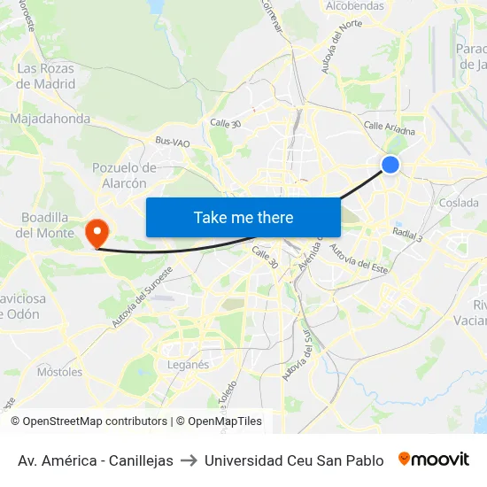 Av. América - Canillejas to Universidad Ceu San Pablo map