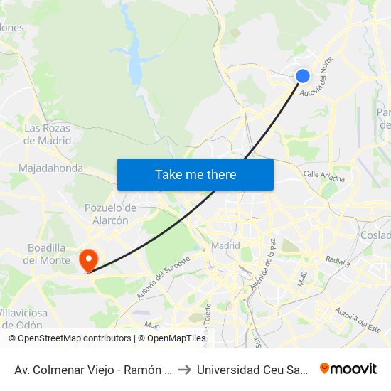 Av. Colmenar Viejo - Ramón Esteban to Universidad Ceu San Pablo map