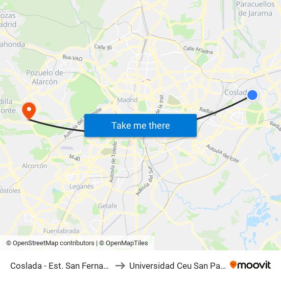 Coslada - Est. San Fernando to Universidad Ceu San Pablo map