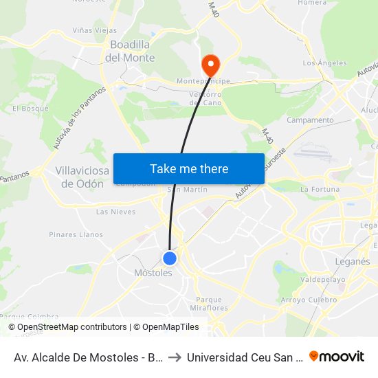 Av. Alcalde De Mostoles - Bécquer to Universidad Ceu San Pablo map